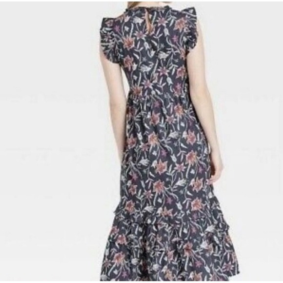 Universal Thread Flutter Short Sleeve Gray Purple Floral Dress Sz S Small Midi - Picture 2 of 10